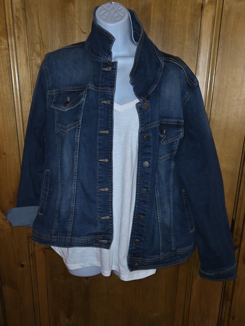 Well Worn Dark Blue Denim Jacket with Button Front